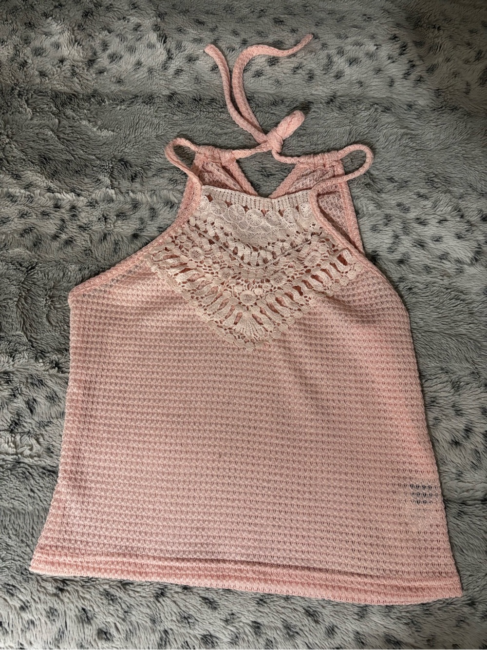 Pink Crochet Yoke Halter Camisole
